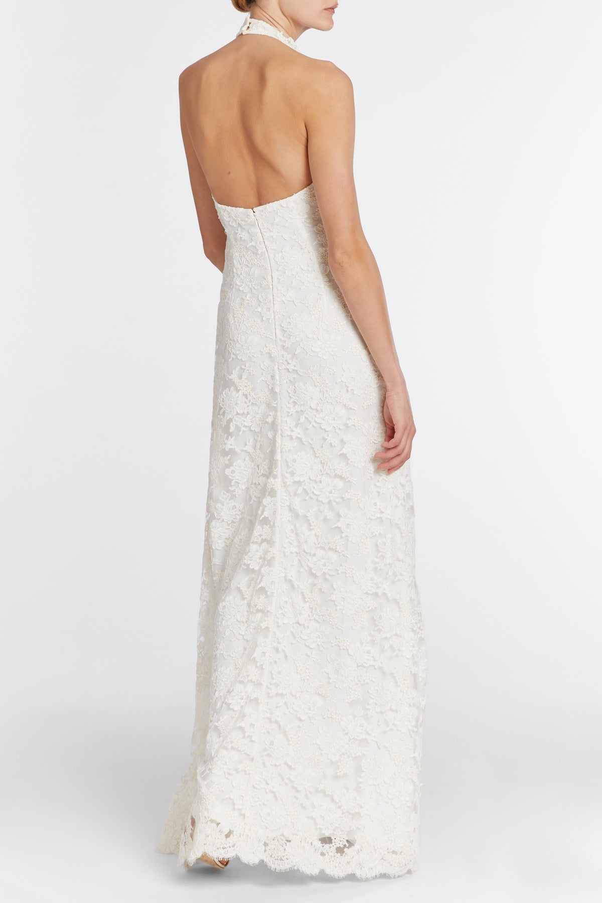 Sophia White Lace Halter Gown