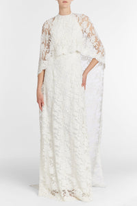 Garland Beaded White Lace Cape with Scalloped Hem