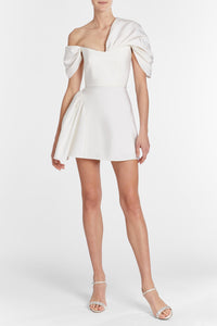 Maya White Silk Asymmetric Mini Dress