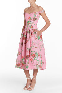 Giorgia Pink Floral Ikat Midi Dress