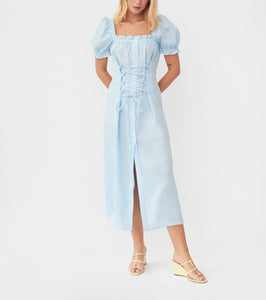 Marquise Linen Dress in Azure Blue