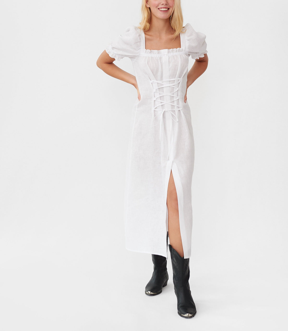 Marquise Linen Dress in White