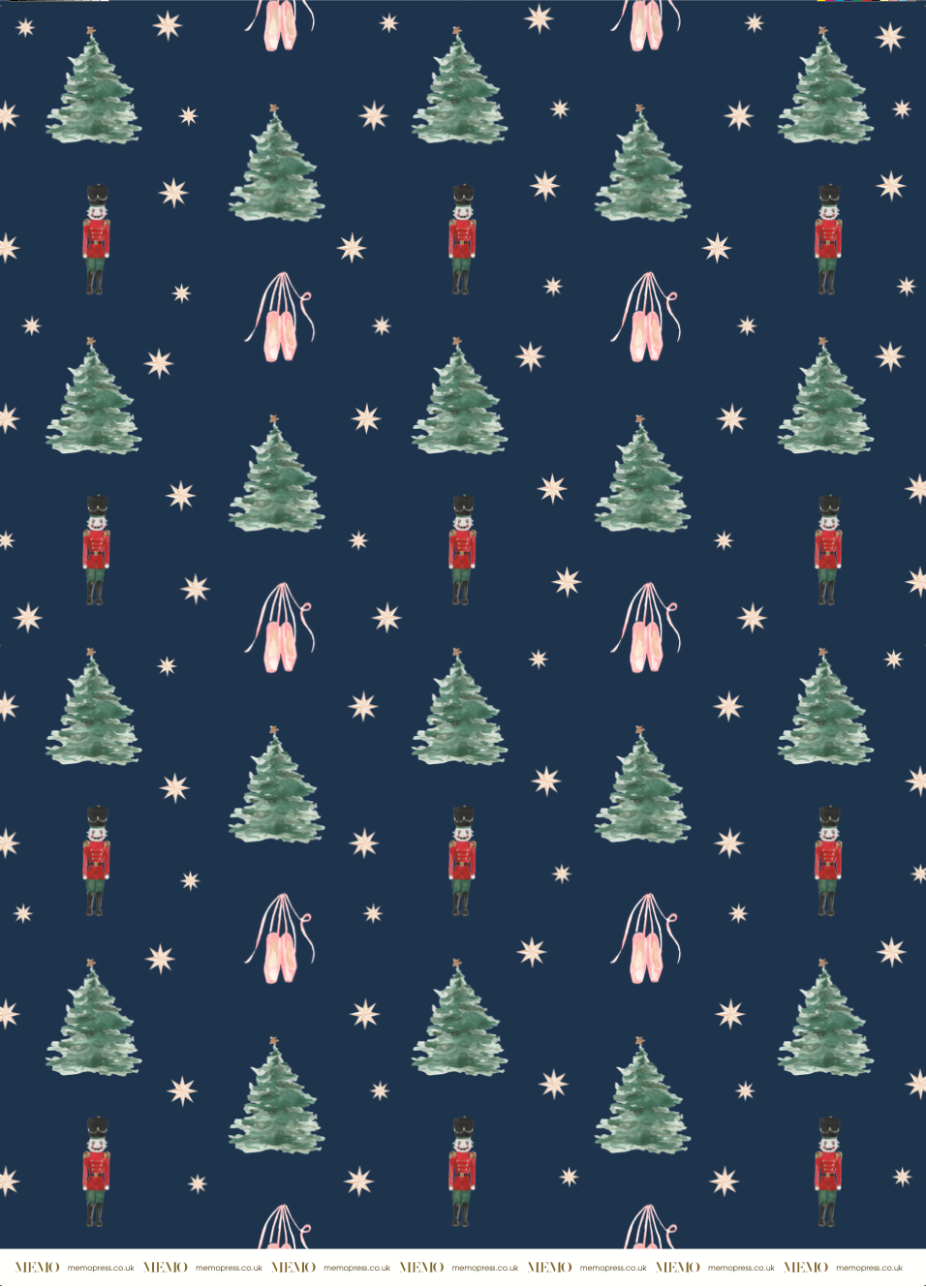 Luxury Christmas Wrapping Paper with Ballet Shoes, Christmas Trees and Nutcrackers by Memo Press