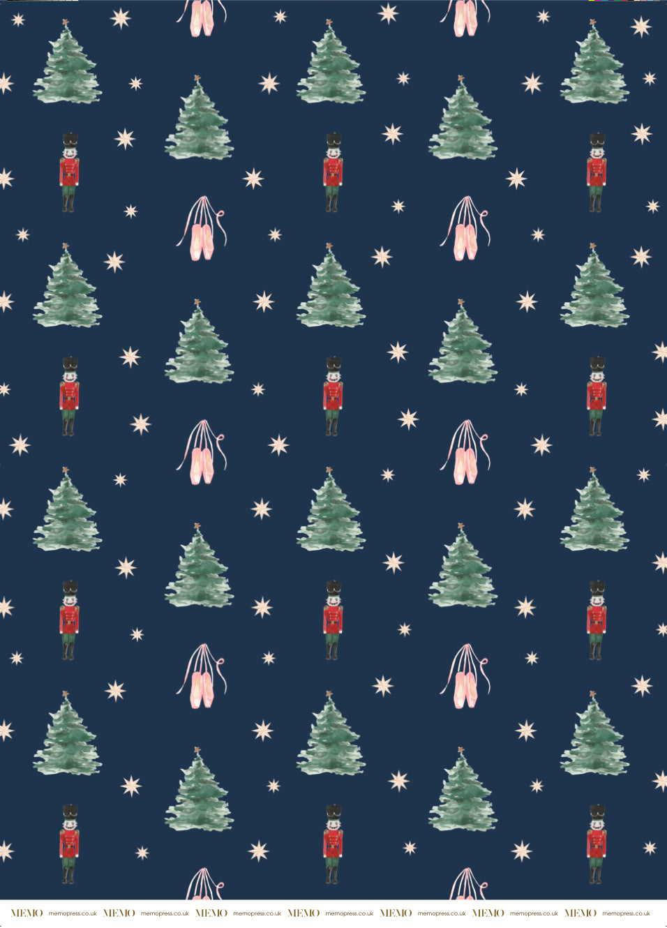 Luxury Christmas Wrapping Paper with Ballet Shoes, Christmas Trees and Nutcrackers by Memo Press