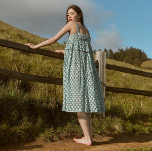 Gwen Ruffled Midi Nightgown in Ivory Blue Bell Floral