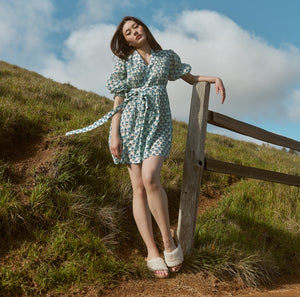 Sophia Mini Robe in Ivory Blue Bell Floral