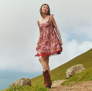 Gavin Fringe Mini Dress in Imperial Red & Blush Floral