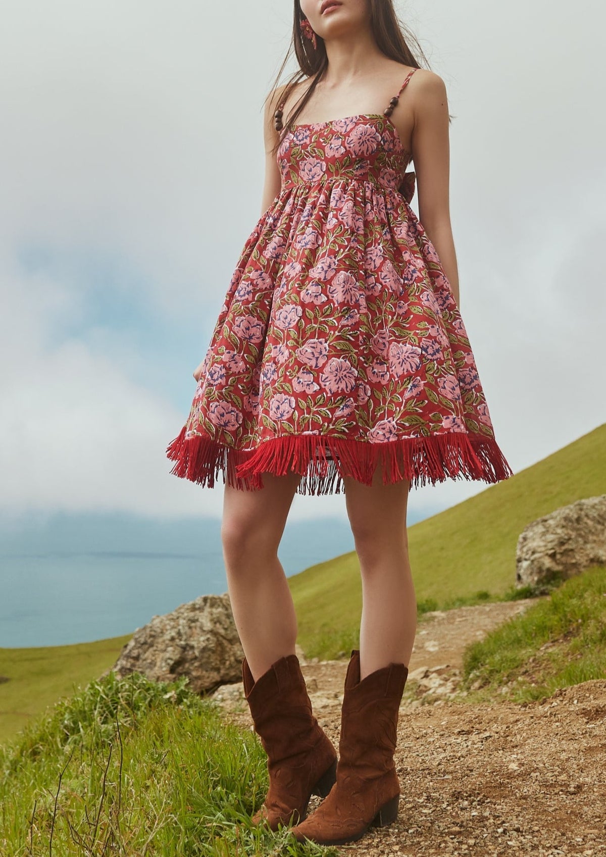 Gavin Fringe Mini Dress in Imperial Red & Blush Floral