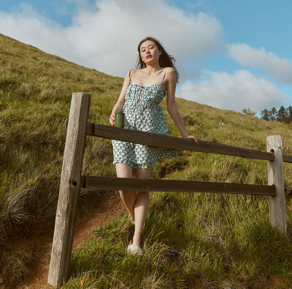 Andi Mini Nightgown in Ivory Blue Bell Floral