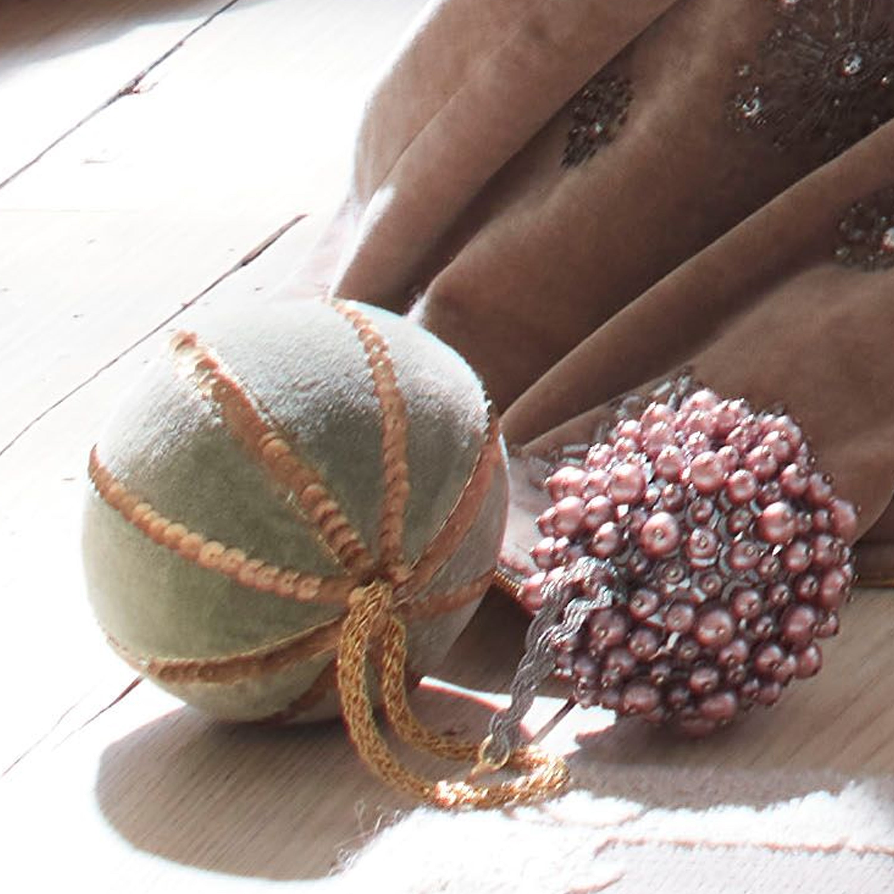 Multi Pearl Ball Ornament in Mauve Grey