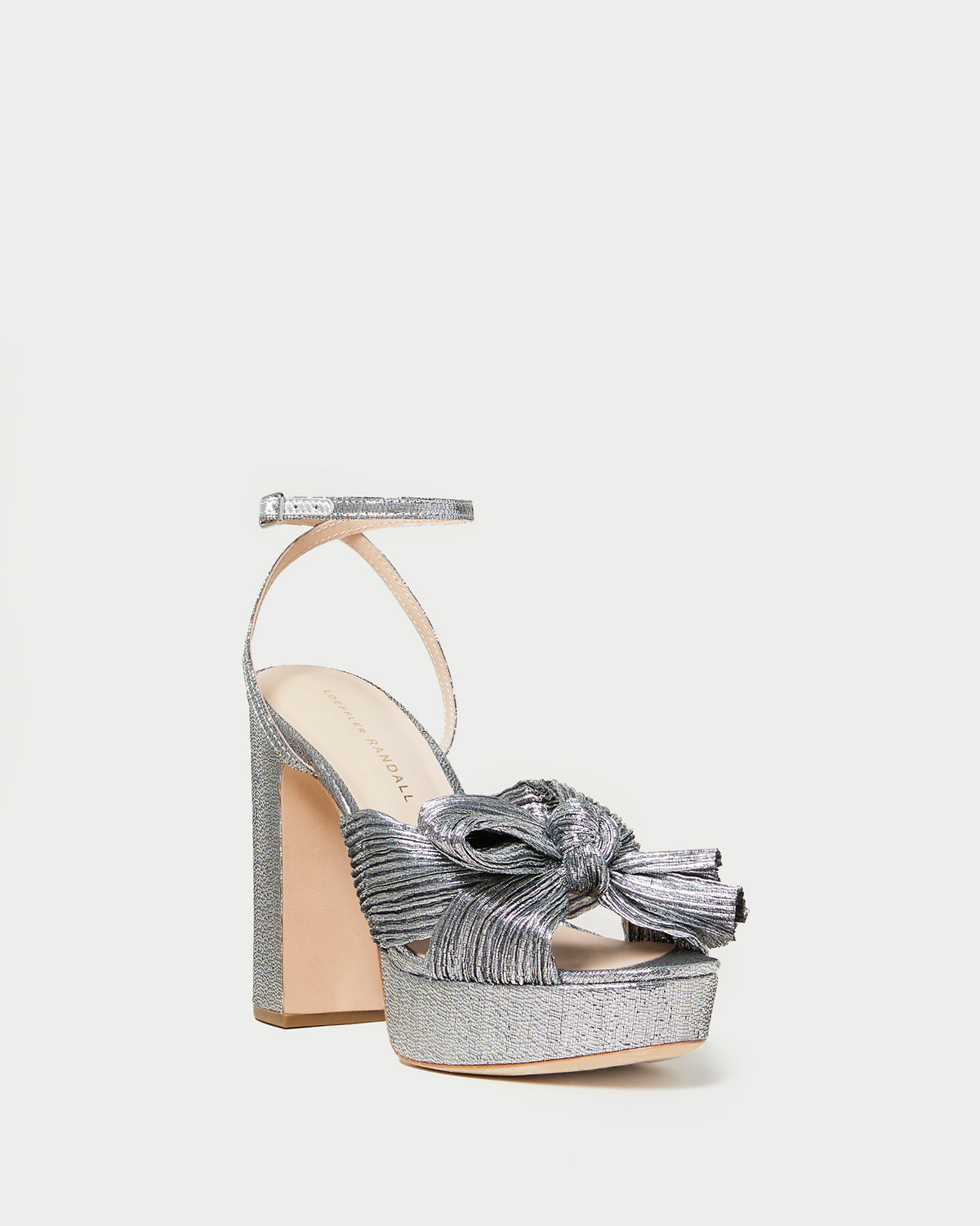 Natalia Platform Bow Heel in Dark Silver Lamé