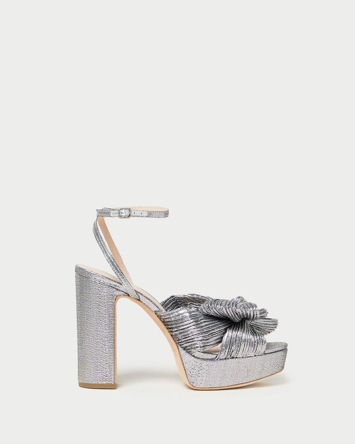 Natalia Platform Bow Heel in Dark Silver Lamé