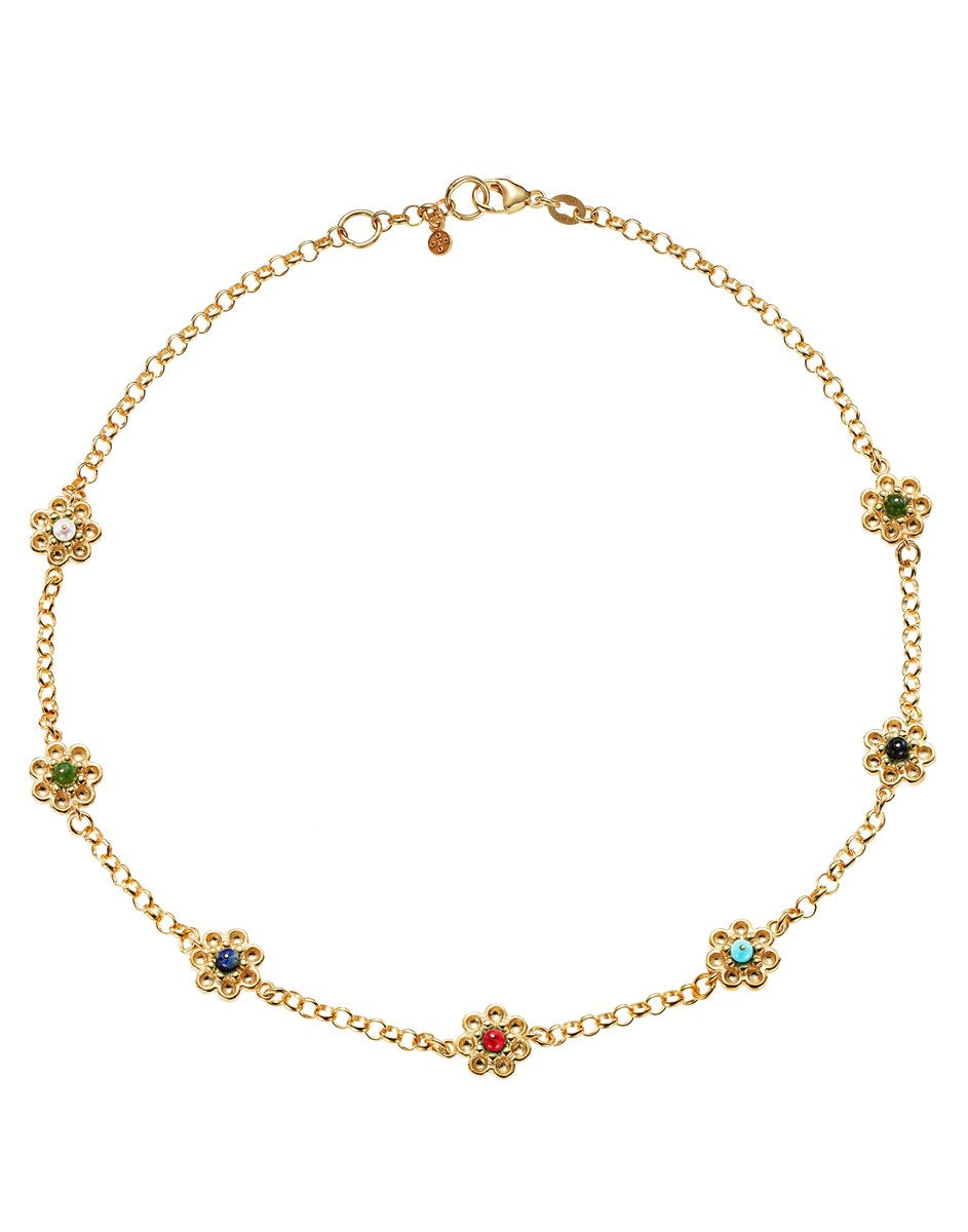 Daisy Chain Necklace in Gold & Multi-Color