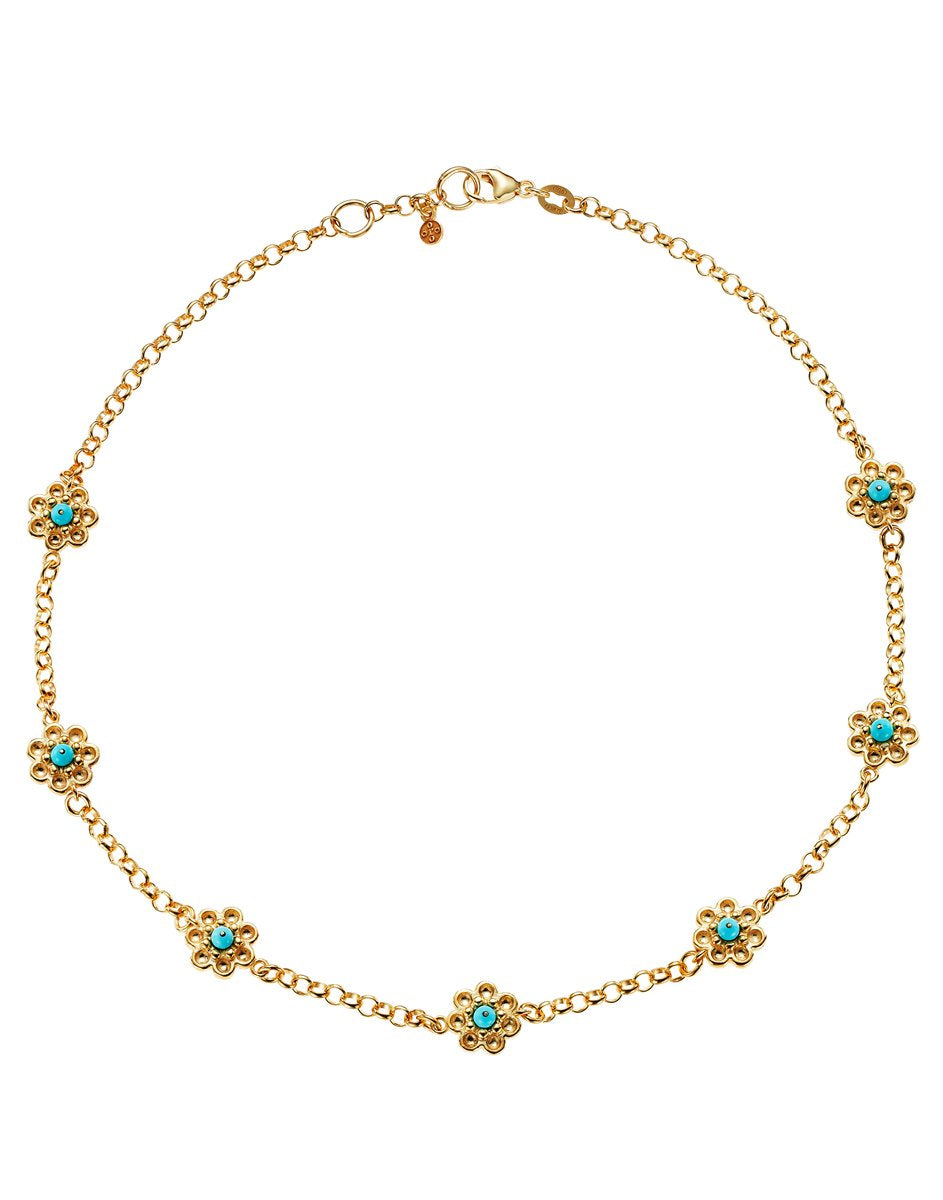 Daisy Chain Necklace in Gold & Turquoise