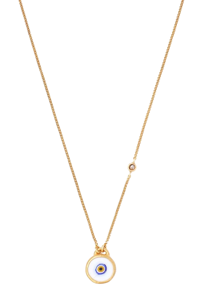 White Evil Eye Necklace With Champagne Diamond