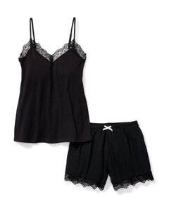 Women’s Pima Black Lace Short Set