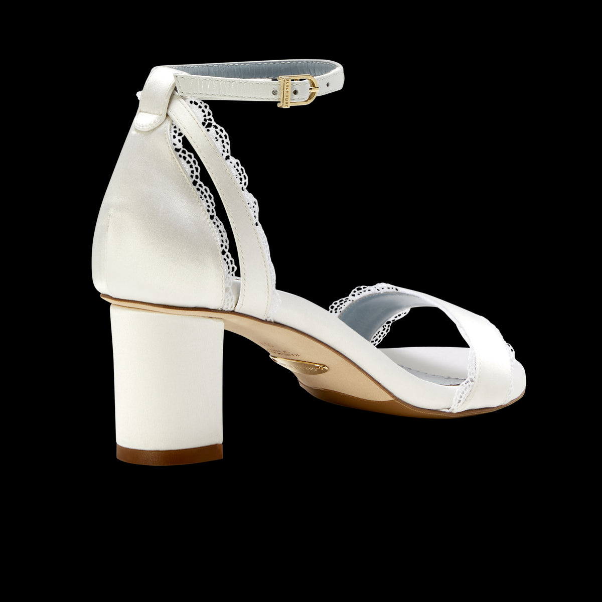 Stylish and comfortable, the Perfect Block Sandal 60 in Wedding White Satin features a 60mm block heel, arch support, and adjustable ankle straps.