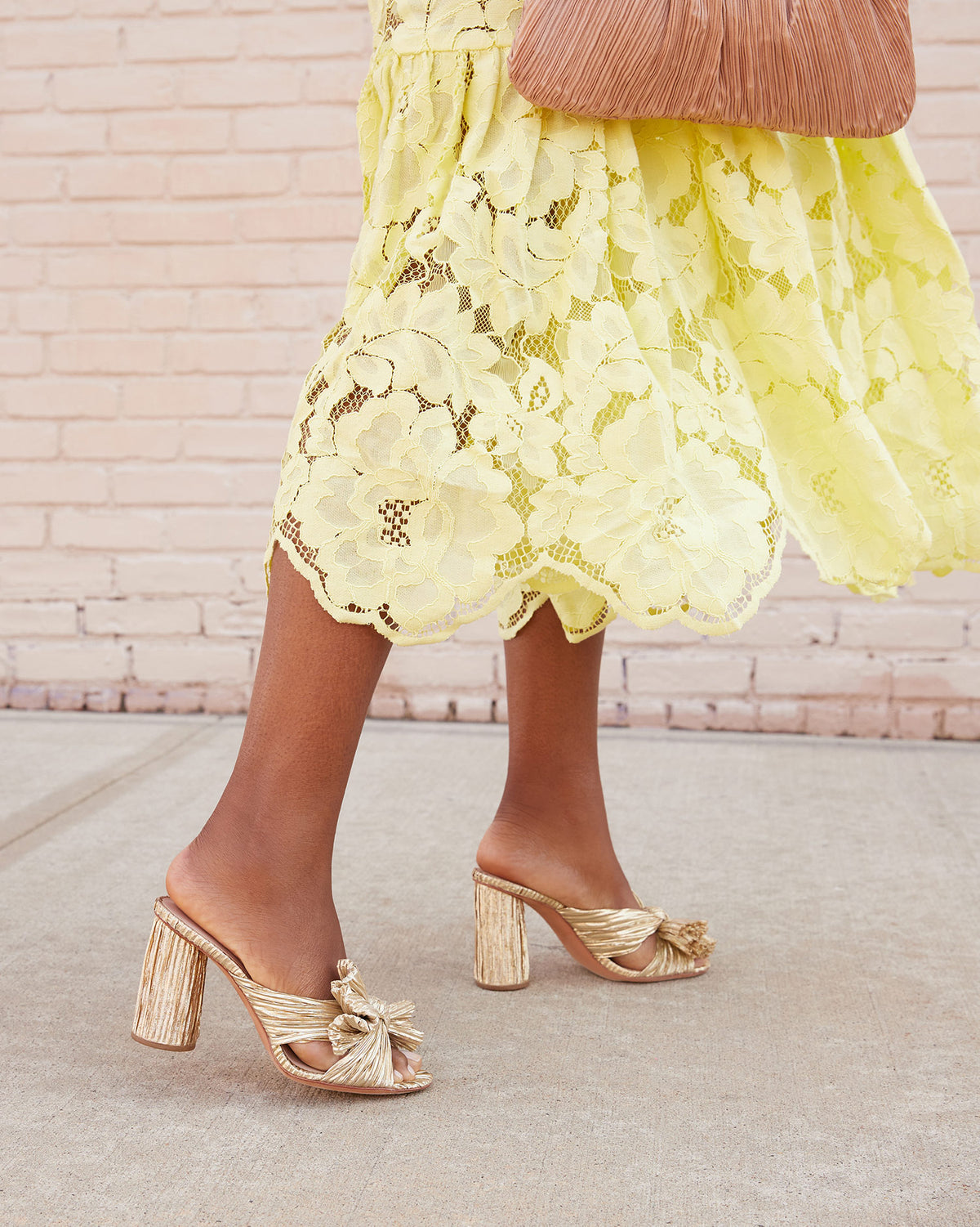 Penny Pleated Bow Heel in Gold