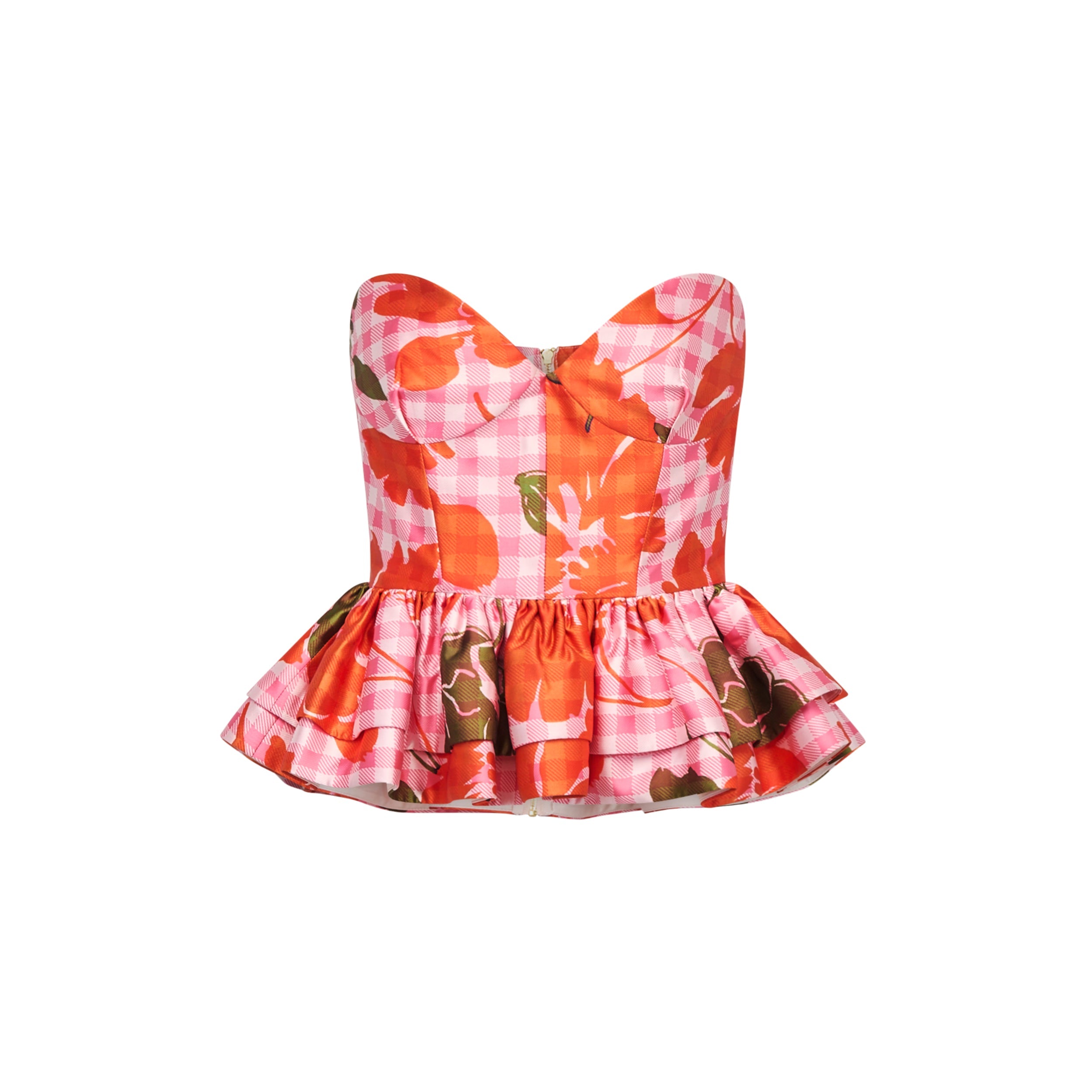 Vesper Corset Top in Floral Gingham Mikado