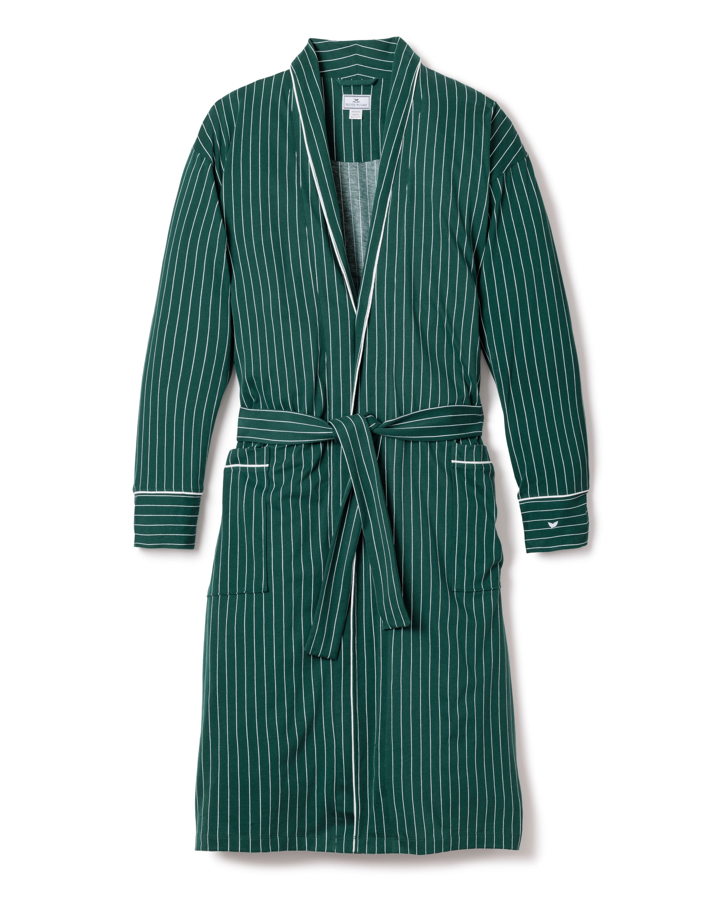 Men’s Luxe Pima Cotton Green Stripe Robe