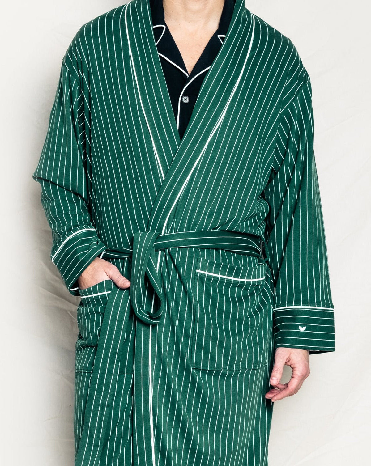 Men’s Luxe Pima Cotton Green Stripe Robe