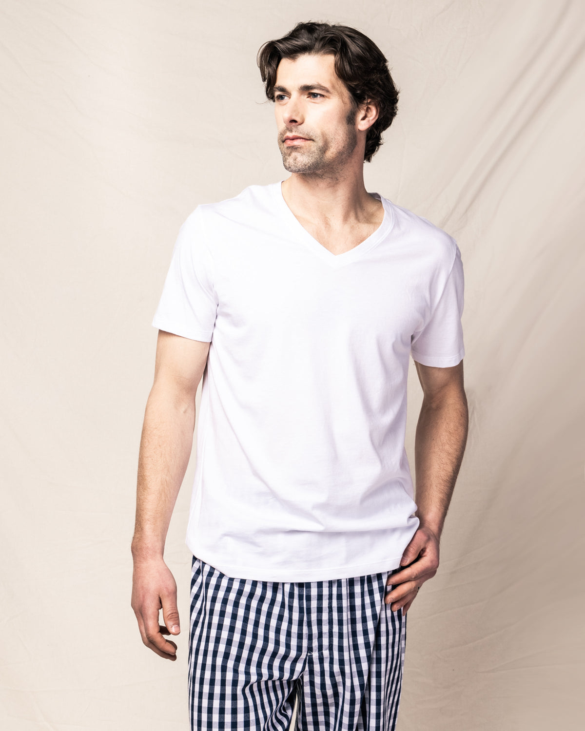 Pima Cotton Men's White V-Neck Top