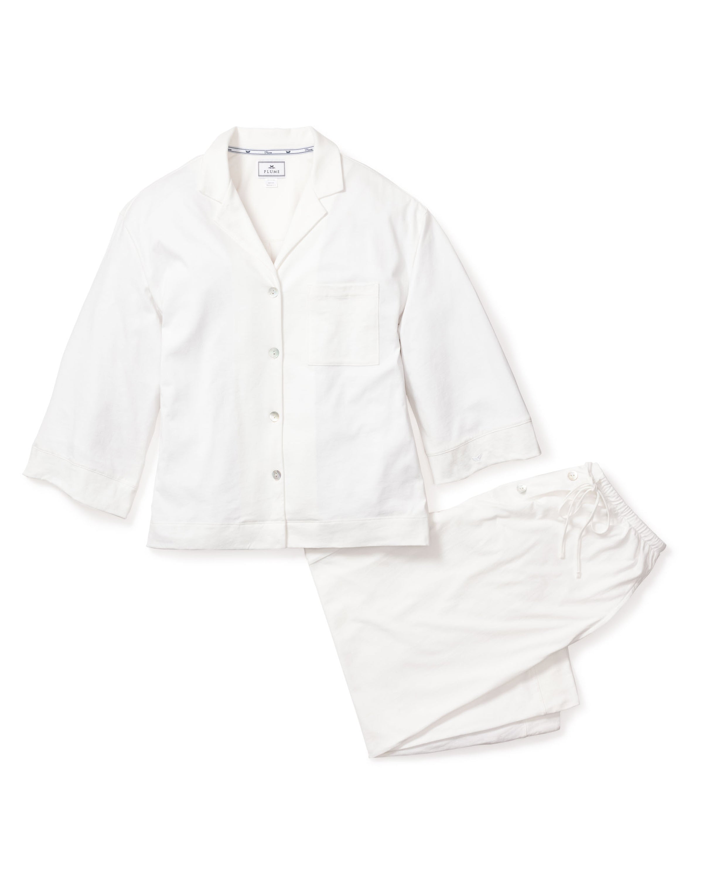 Women’s Luxe Pima Cotton White Wide Leg Pajama Set