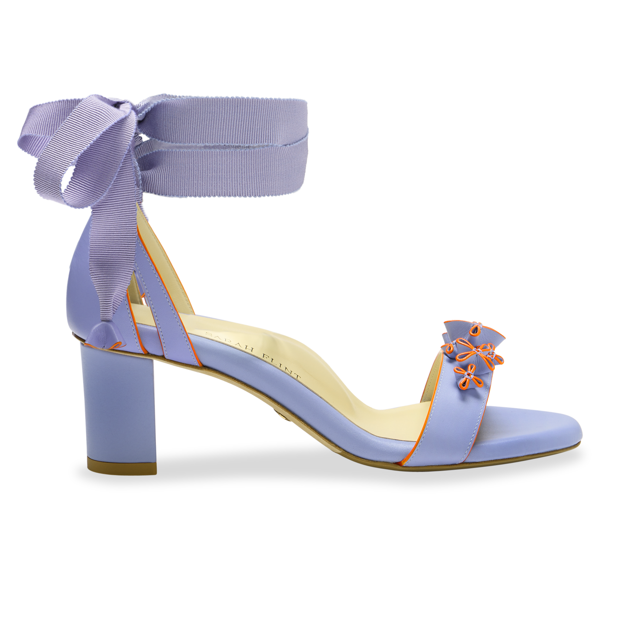 Perfect Block Sandal 60 in Periwinkle Calf & Orange Painted Edge