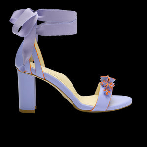 Perfect Block Sandal 90 in Periwinkle Calf & Orange Painted Edge