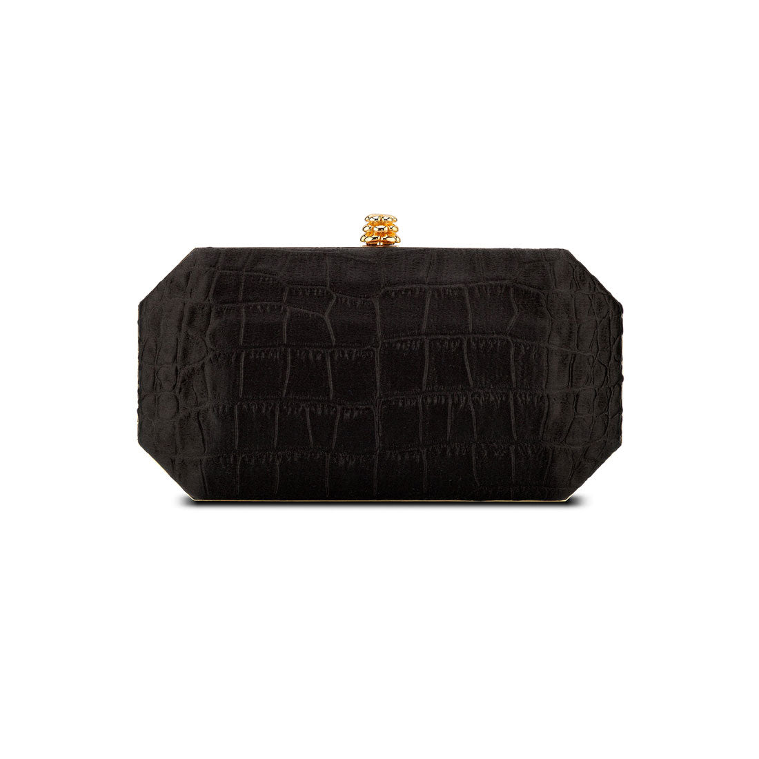 Perry Clutch in Black Diamond Stamped Satin