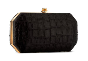 Perry Clutch in Black Diamond Stamped Satin