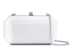 Perry Clutch in Pegasus White IDRO Treated Satin