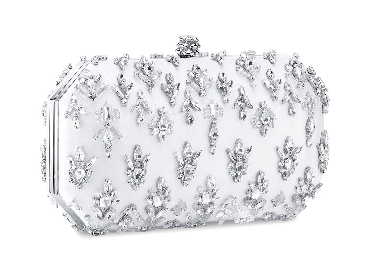 Perry Clutch in White Diamonds Satin