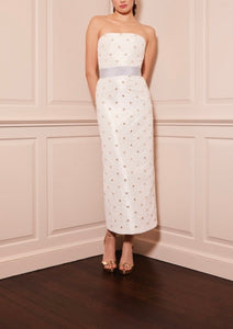 OTM Exclusive: Olivia White Silk Dress with Floral Crystal Embroidery