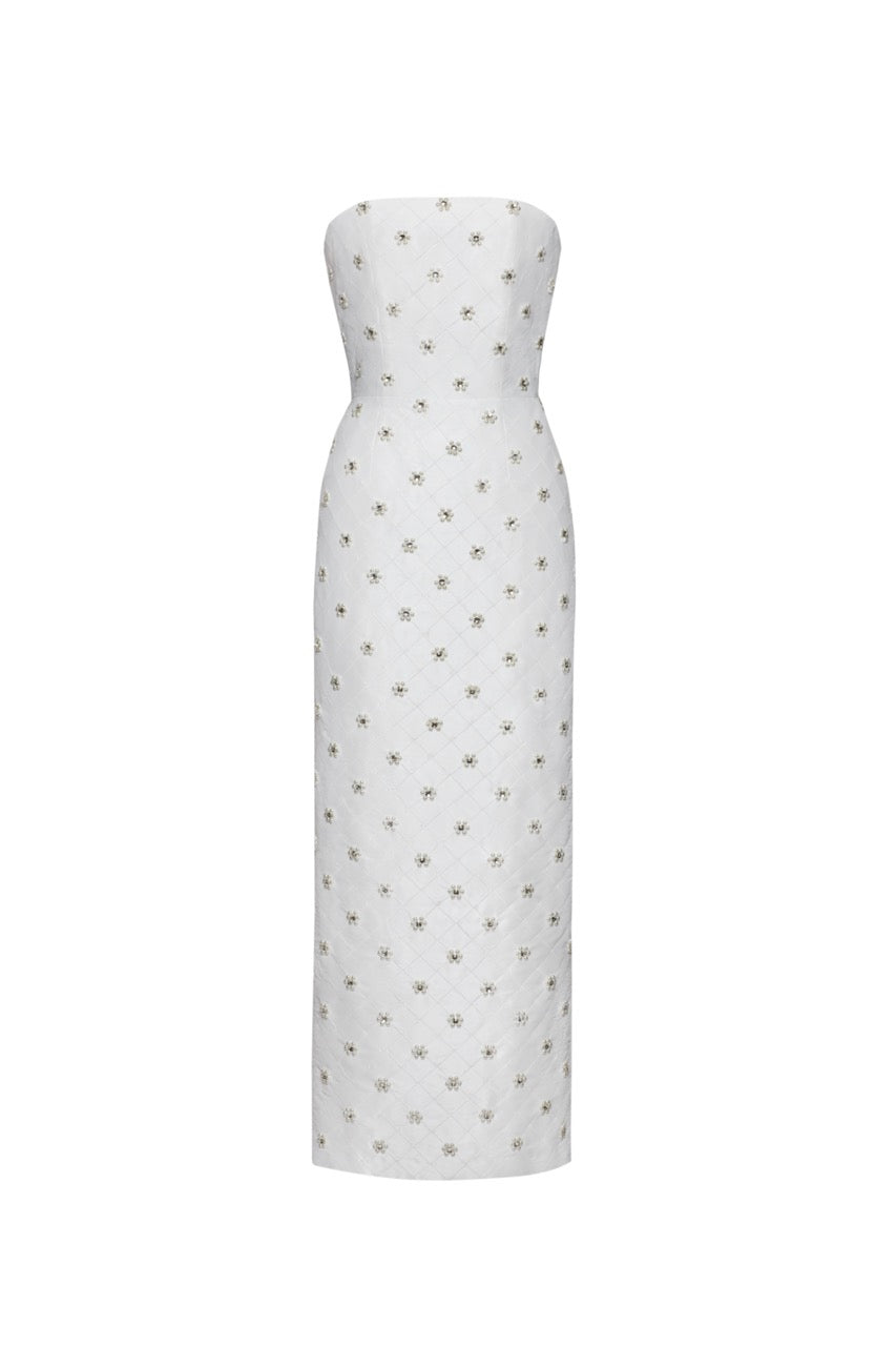 OTM Exclusive: Olivia White Silk Dress with Floral Crystal Embroidery