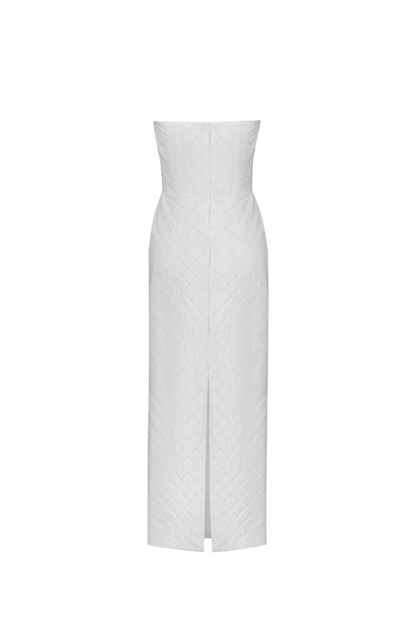 OTM Exclusive: Olivia White Silk Dress with Floral Crystal Embroidery