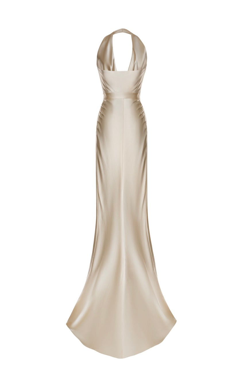 Jolie Champagne Halter-Neck Gown