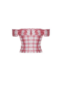 Casey Silk Gingham Off-Shoulder Crop Top