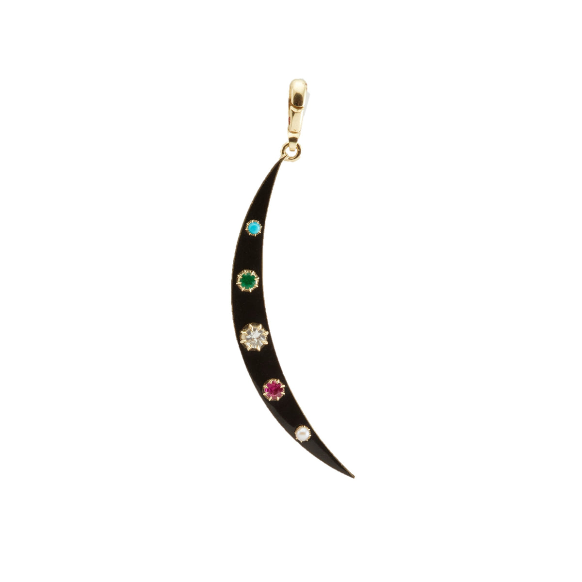 Black Enamel Multi Stone Crescent Charm