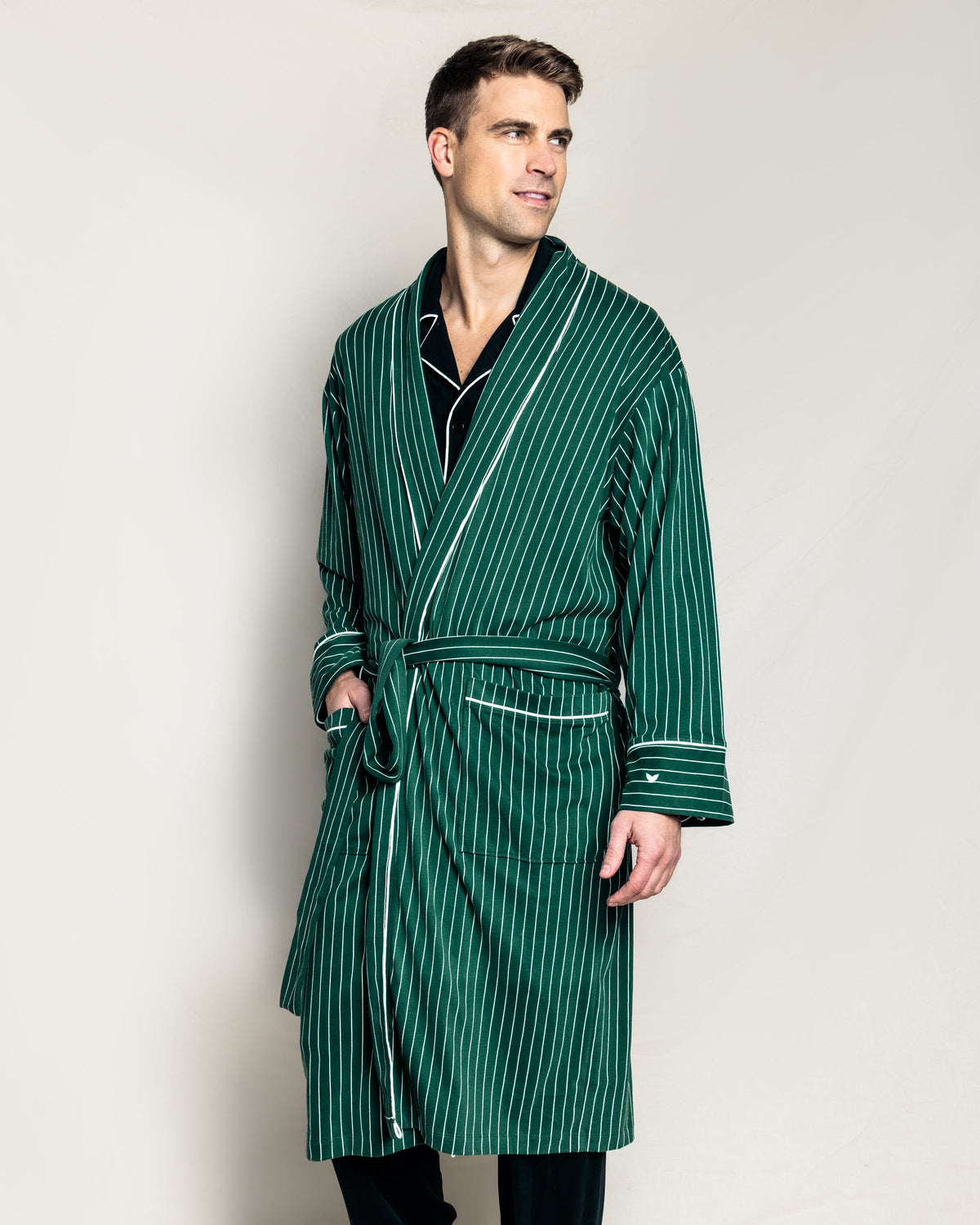 Men’s Luxe Pima Cotton Green Stripe Robe