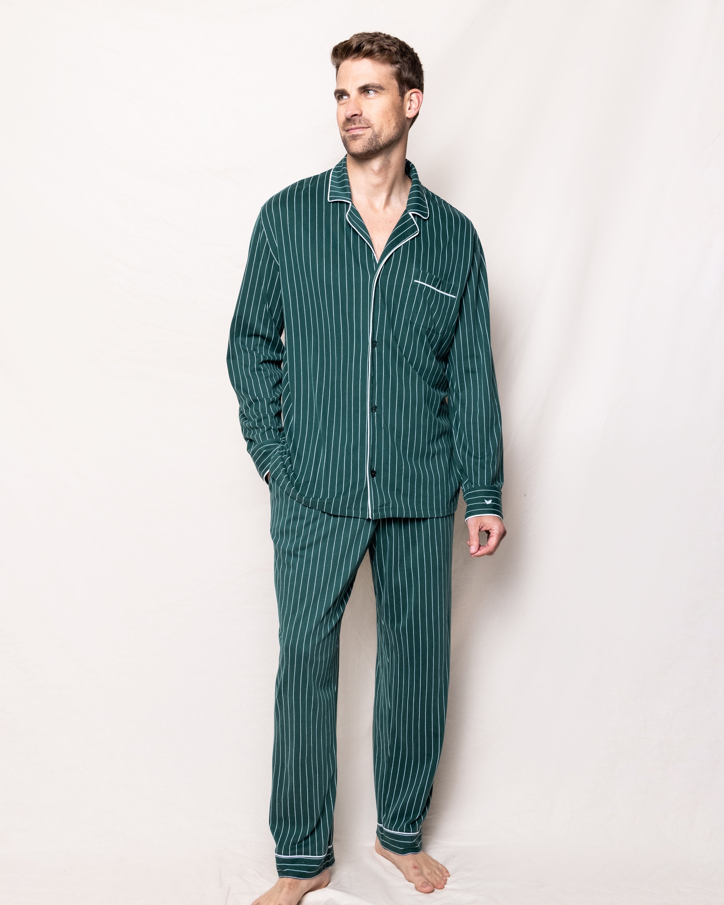 Men’s Luxe Pima Cotton Green Stripe Pajama Set