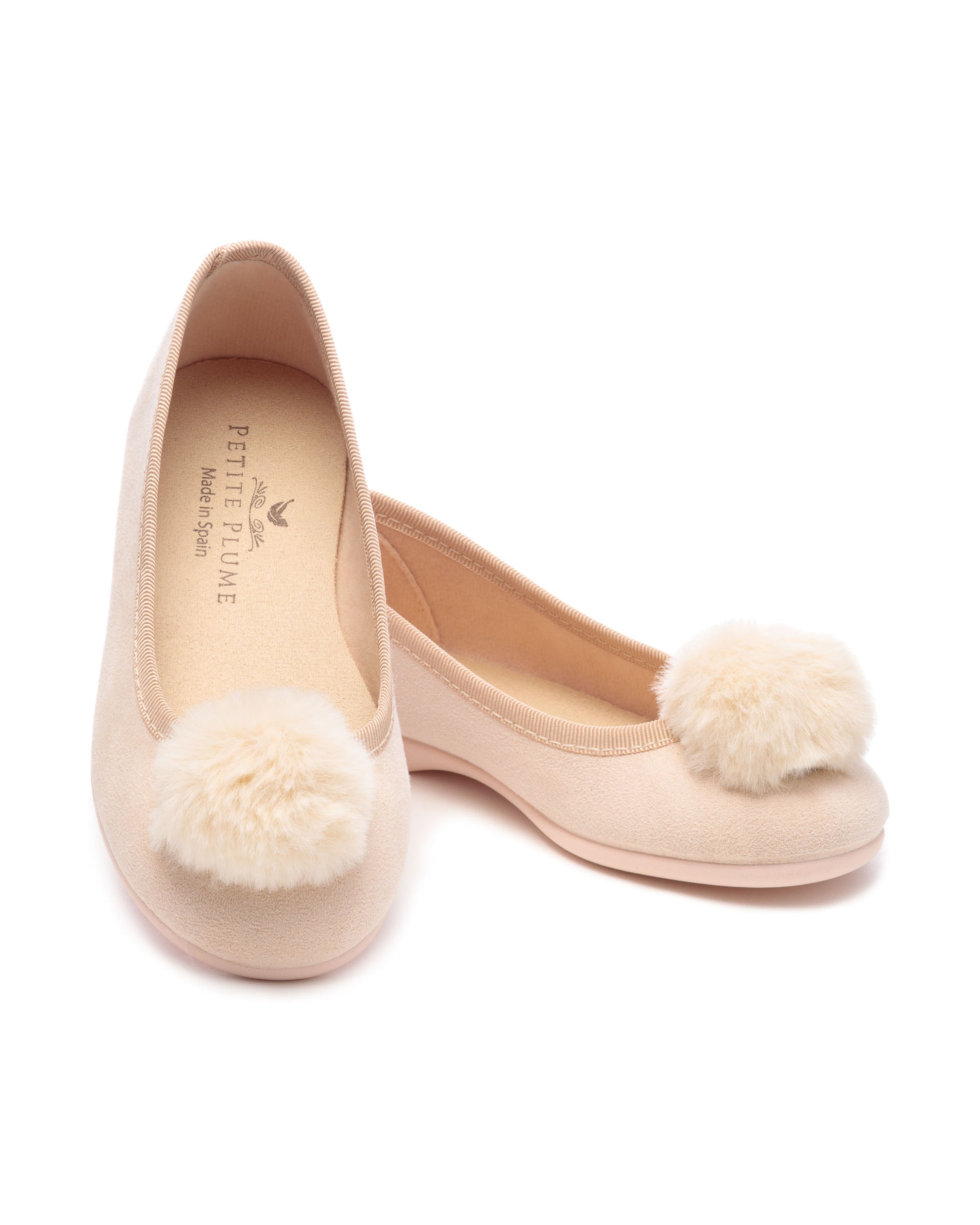 The Juliette Slipper in Peach Suede with a Festive Pom