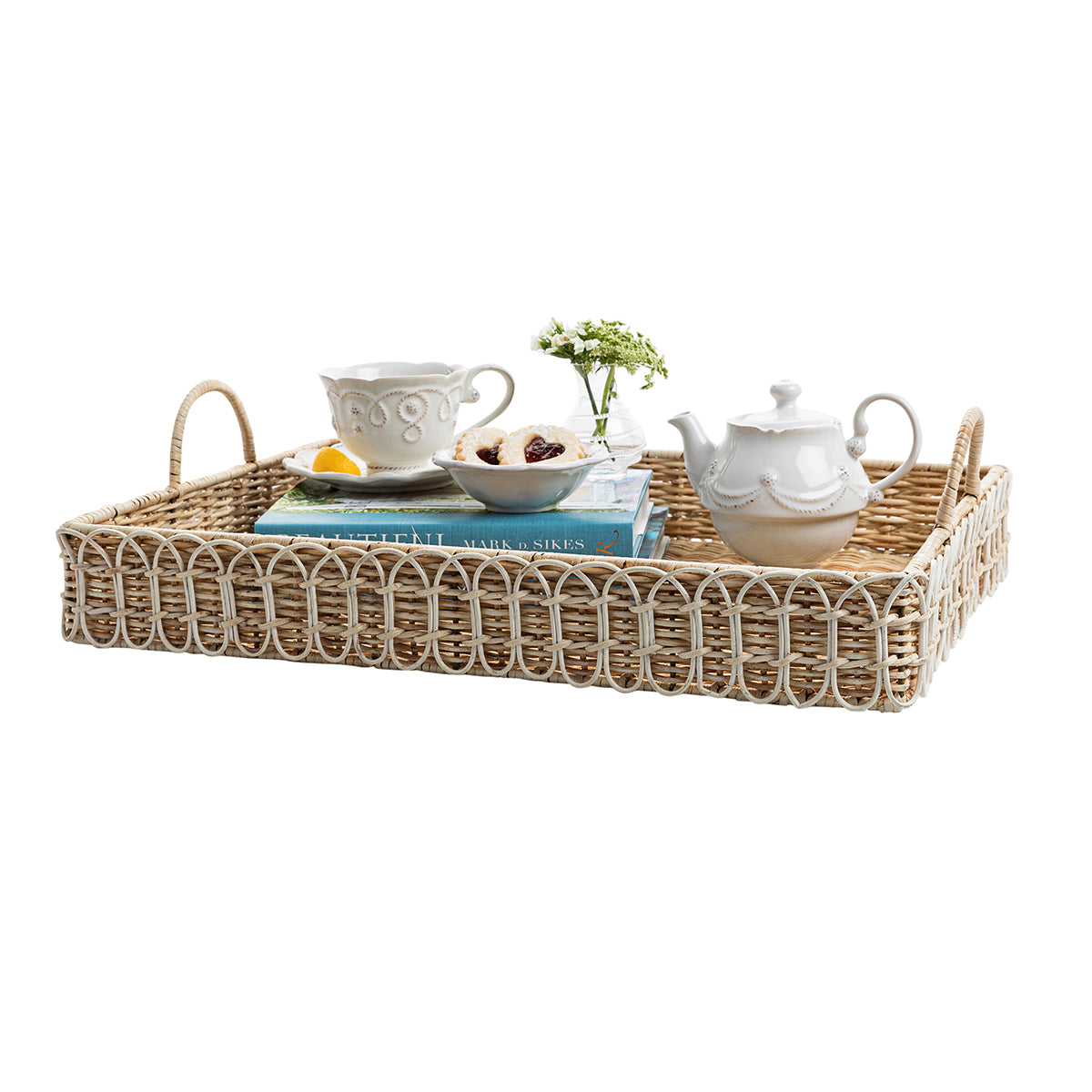 Provence Rattan Whitewash Rectangular Tray