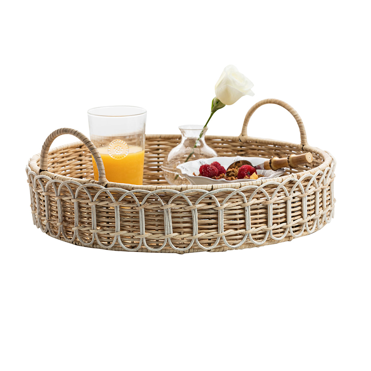 Provence Rattan Whitewash Round Tray