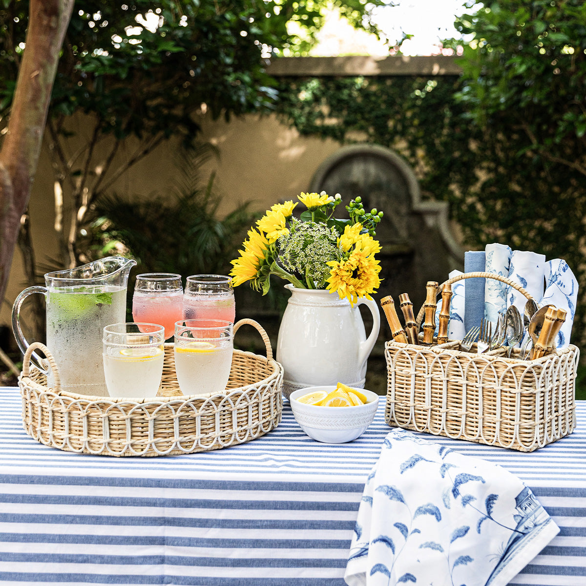 Provence Rattan Whitewash Round Tray