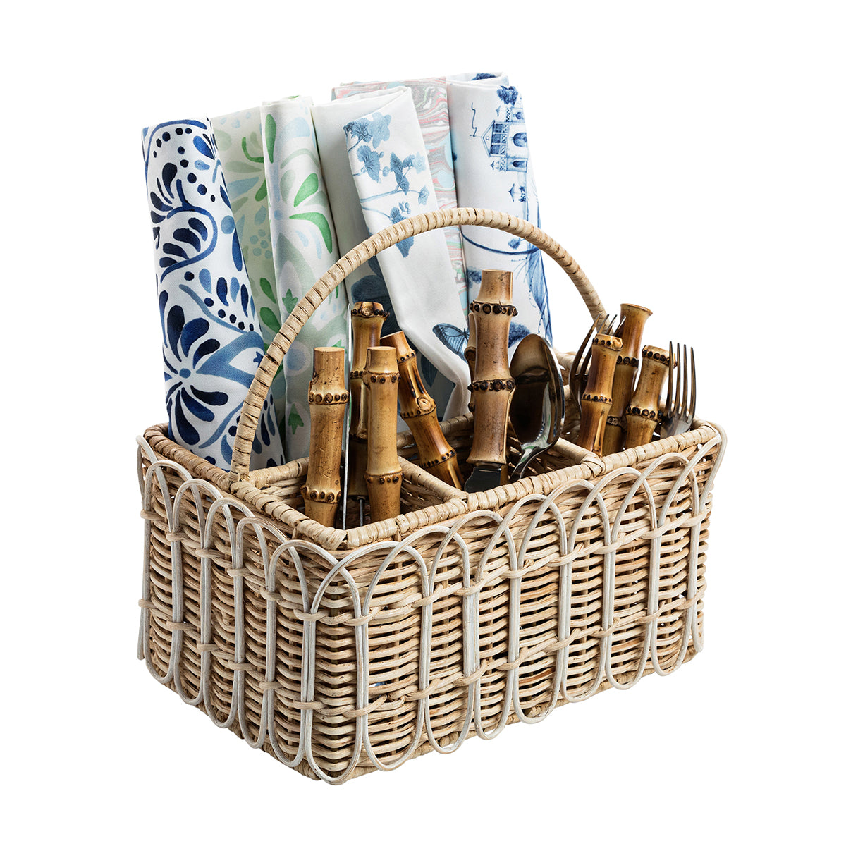 Provence Rattan Whitewash Silverware Caddy