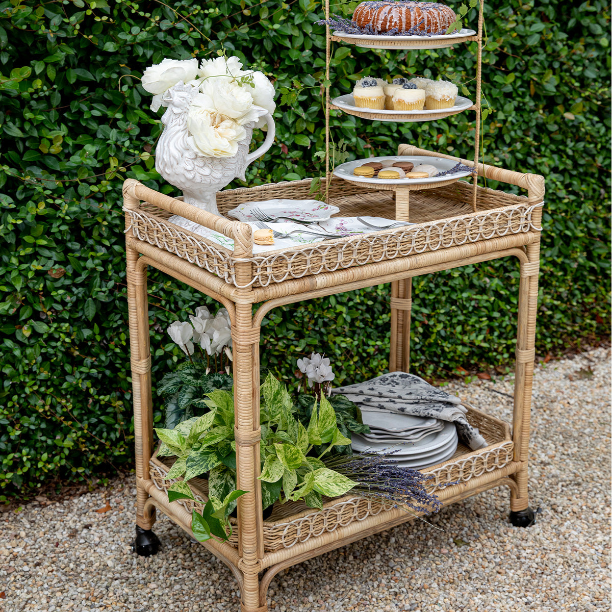 Provence Rattan Whitewash Bar Cart