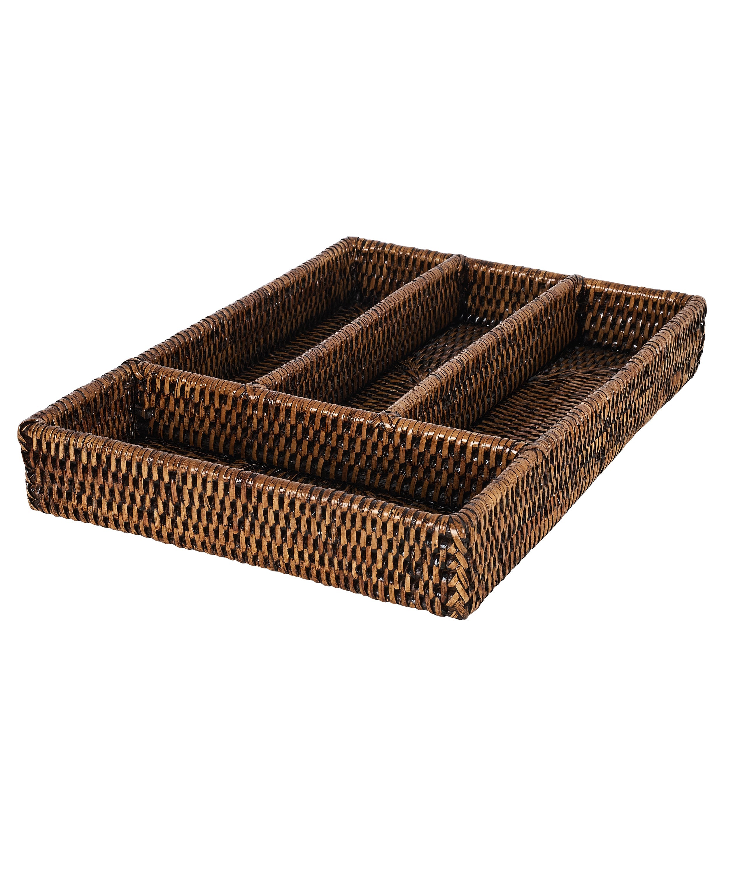 Rattan Cutlery Tray in Brown