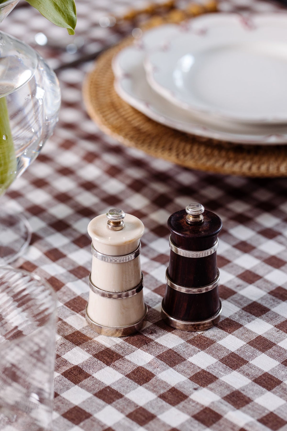 Silver Ivorine Salt & Rosewood Pepper Mill Set