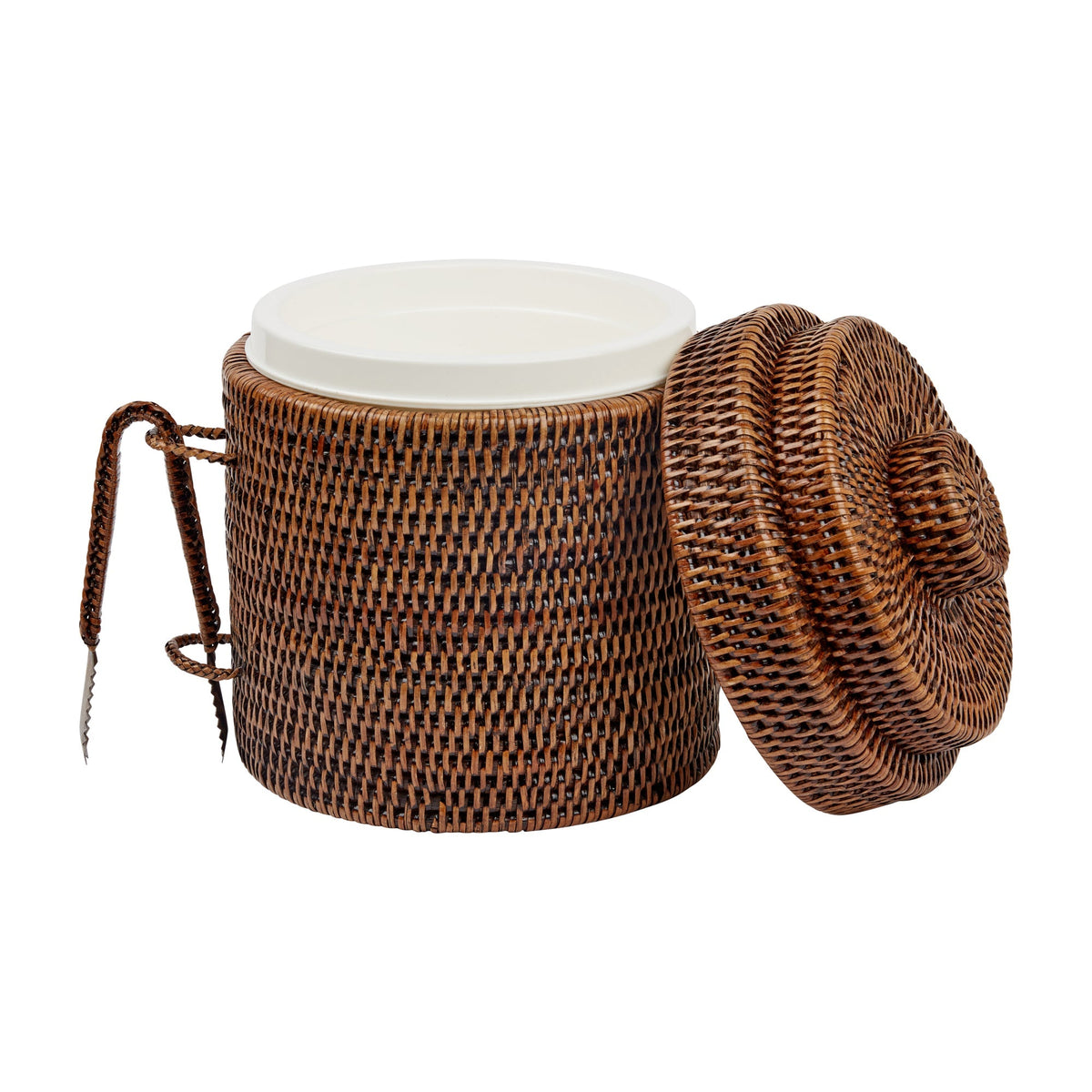 Rattan Ice Bucket with Tongs